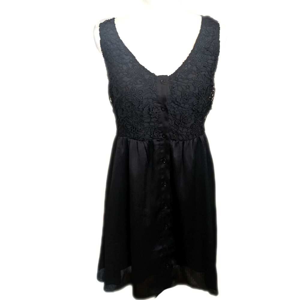 Belinda LBD little black dress, button down front, lace top, silky skirt S